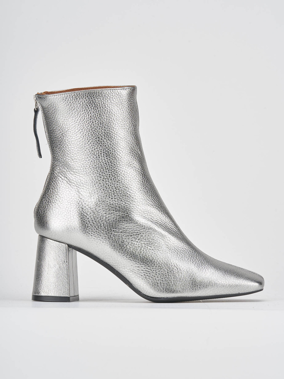 High heel ankle boots heel 6 cm silver leather