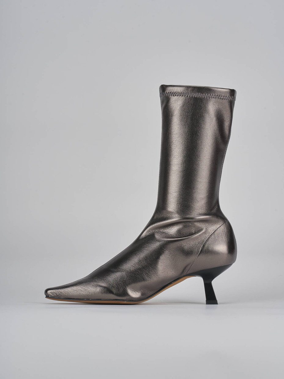 High heel ankle boots heel 5 cm silver leather