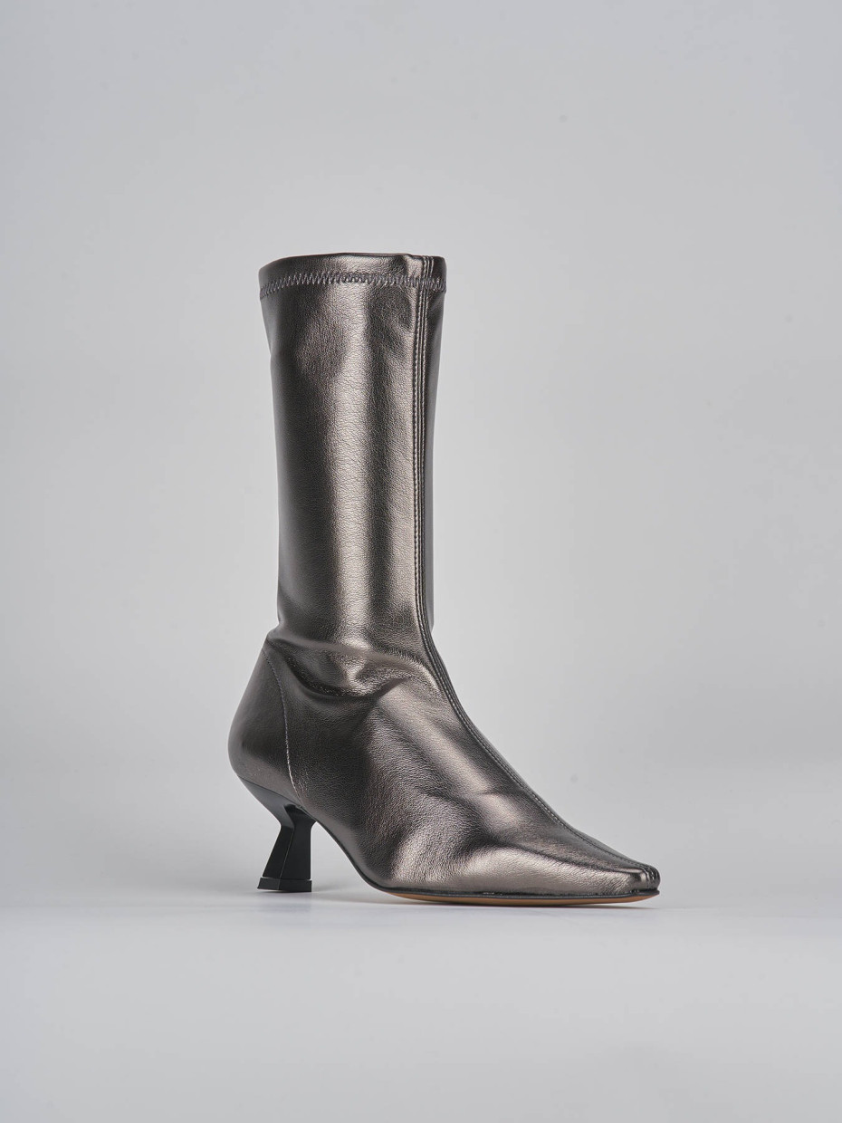 High heel ankle boots heel 5 cm silver leather