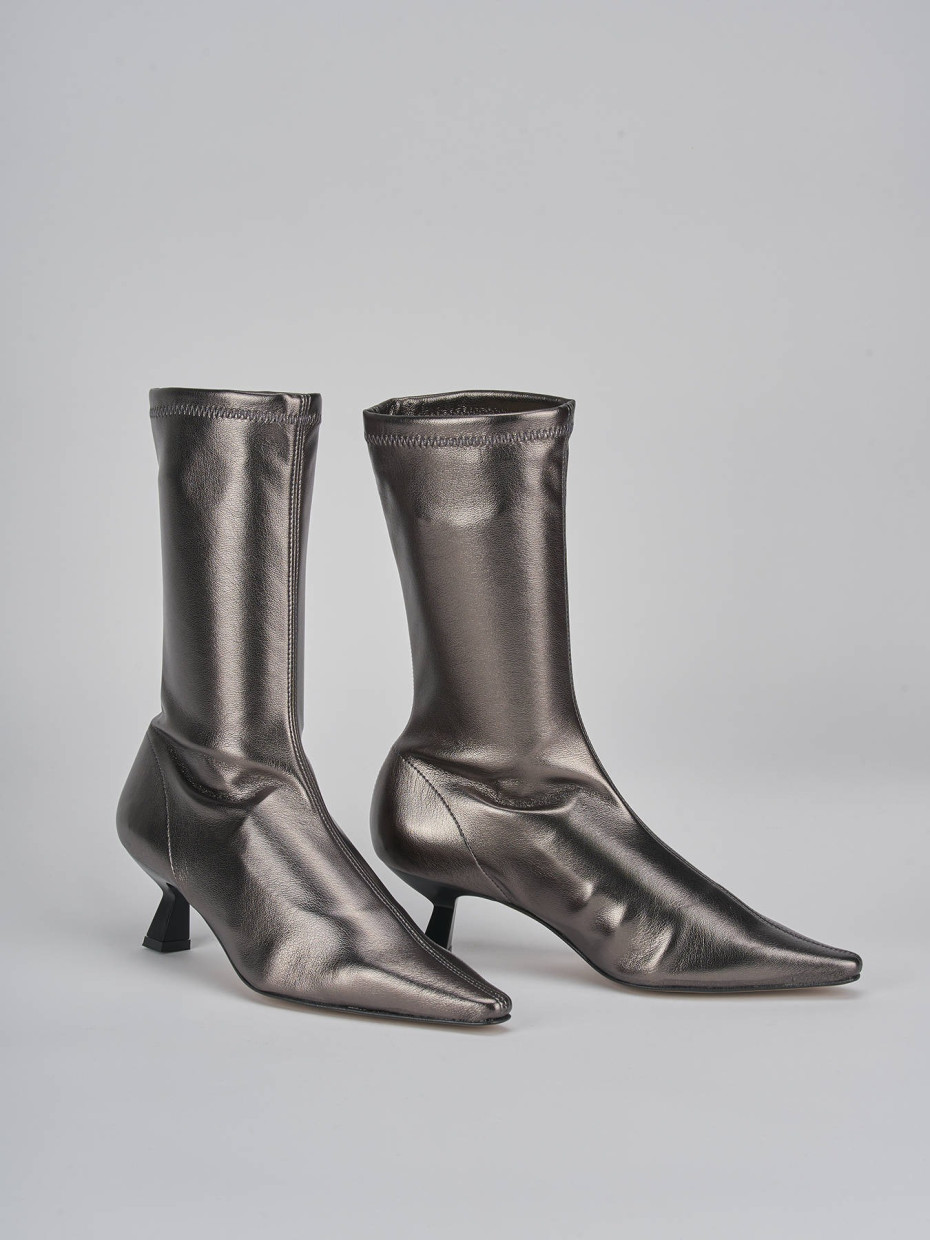 High heel ankle boots heel 5 cm silver leather