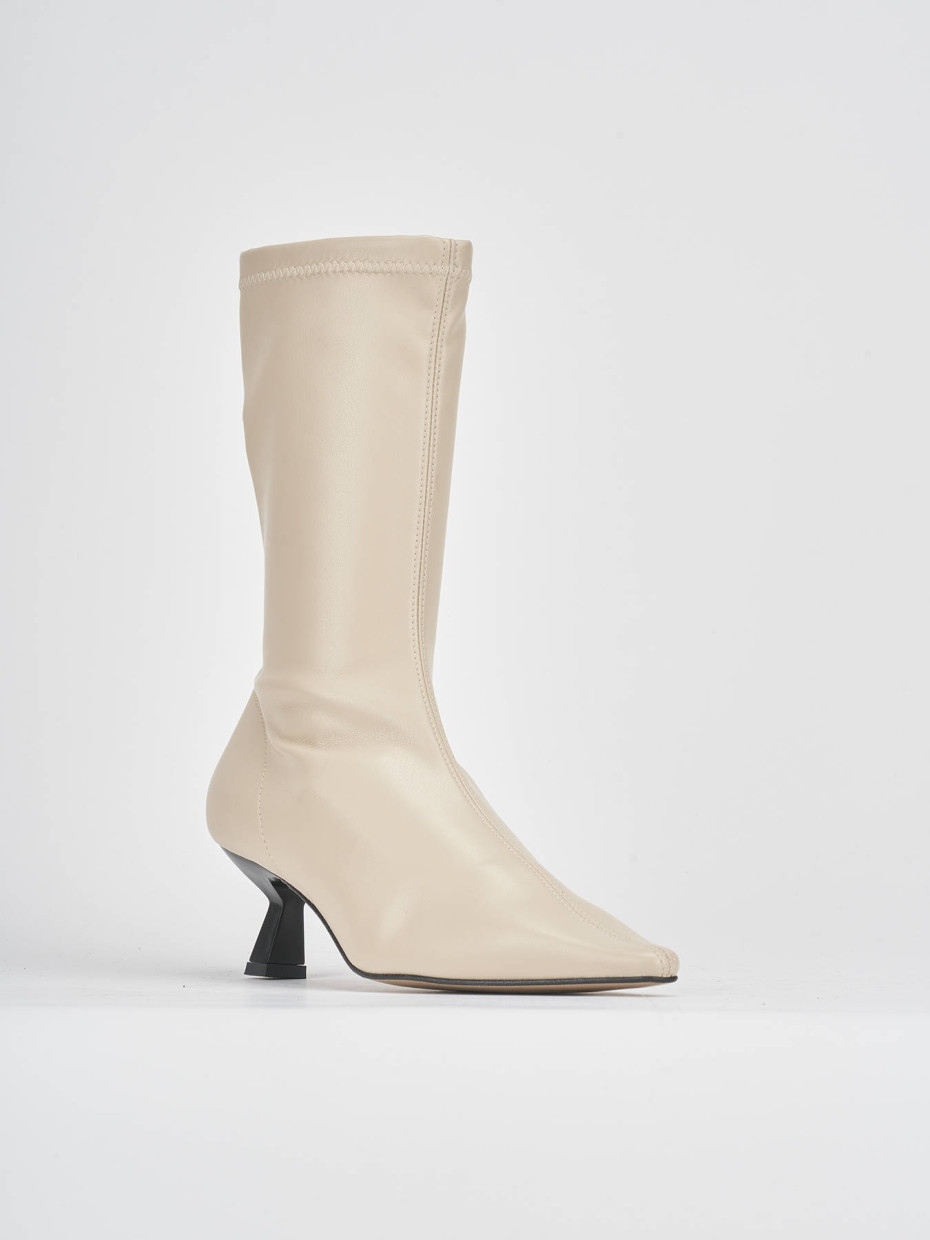 High heel ankle boots heel 5 cm beige leather