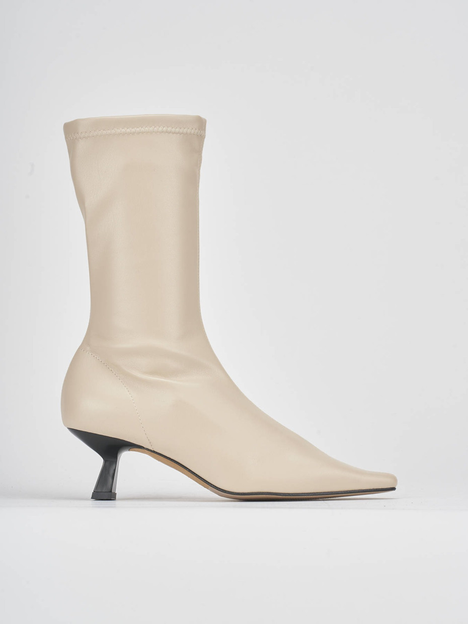 High heel ankle boots heel 5 cm beige leather
