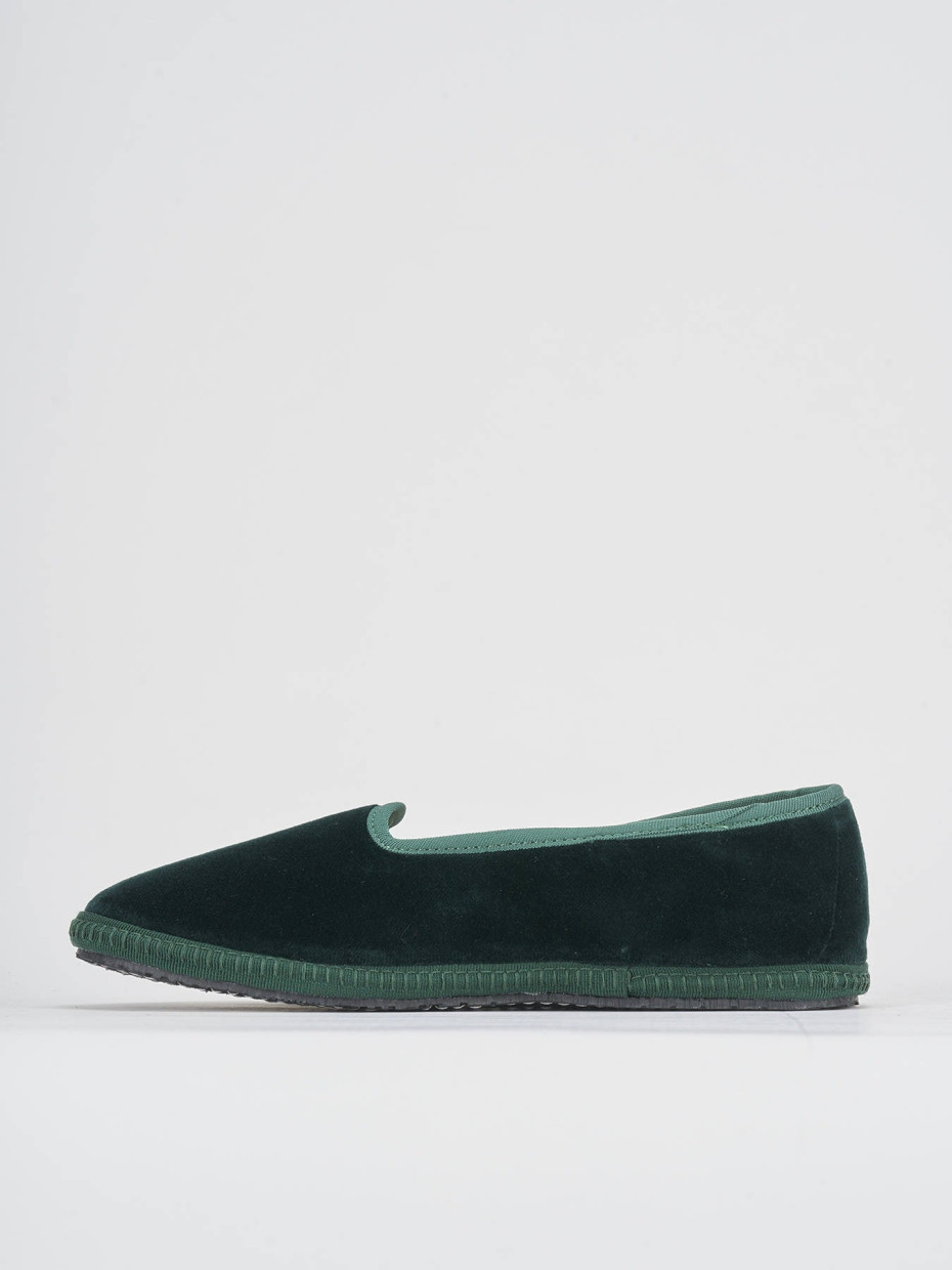 Flat shoes heel 1 cm green velvet