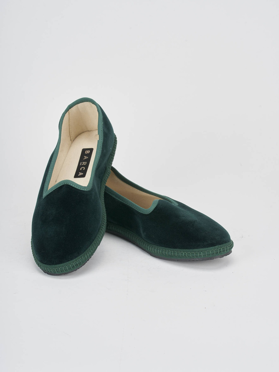 Flat shoes heel 1 cm green velvet