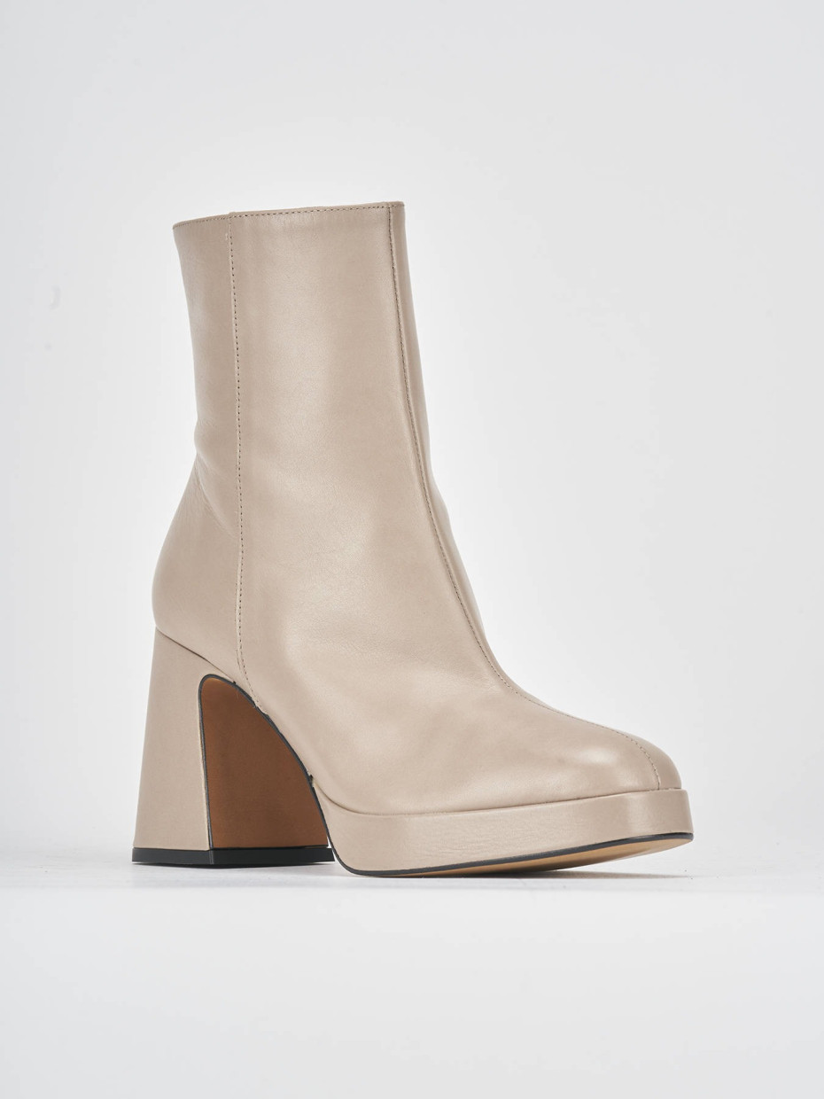 High heel ankle boots heel 8 cm beige leather