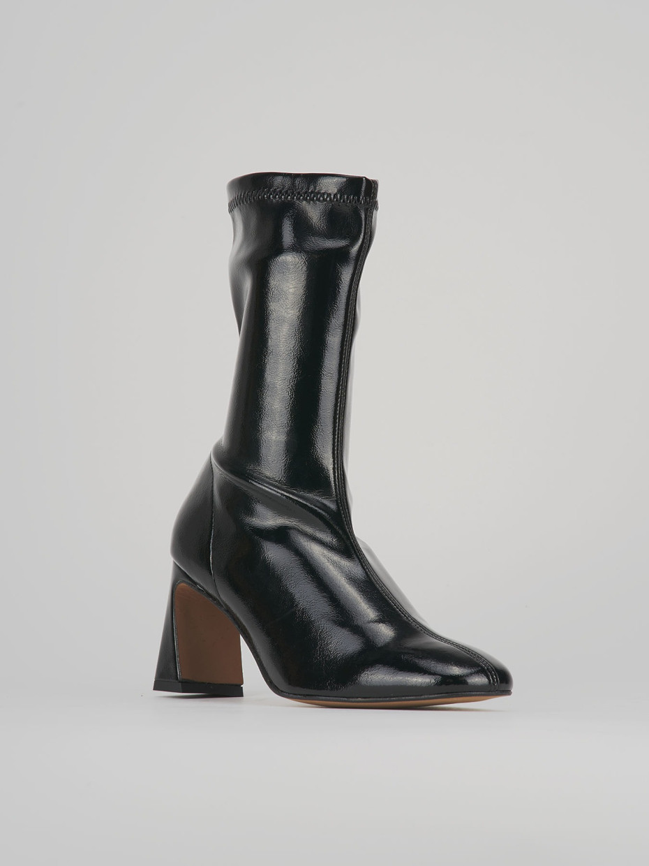 High heel ankle boots heel 8 cm black patent