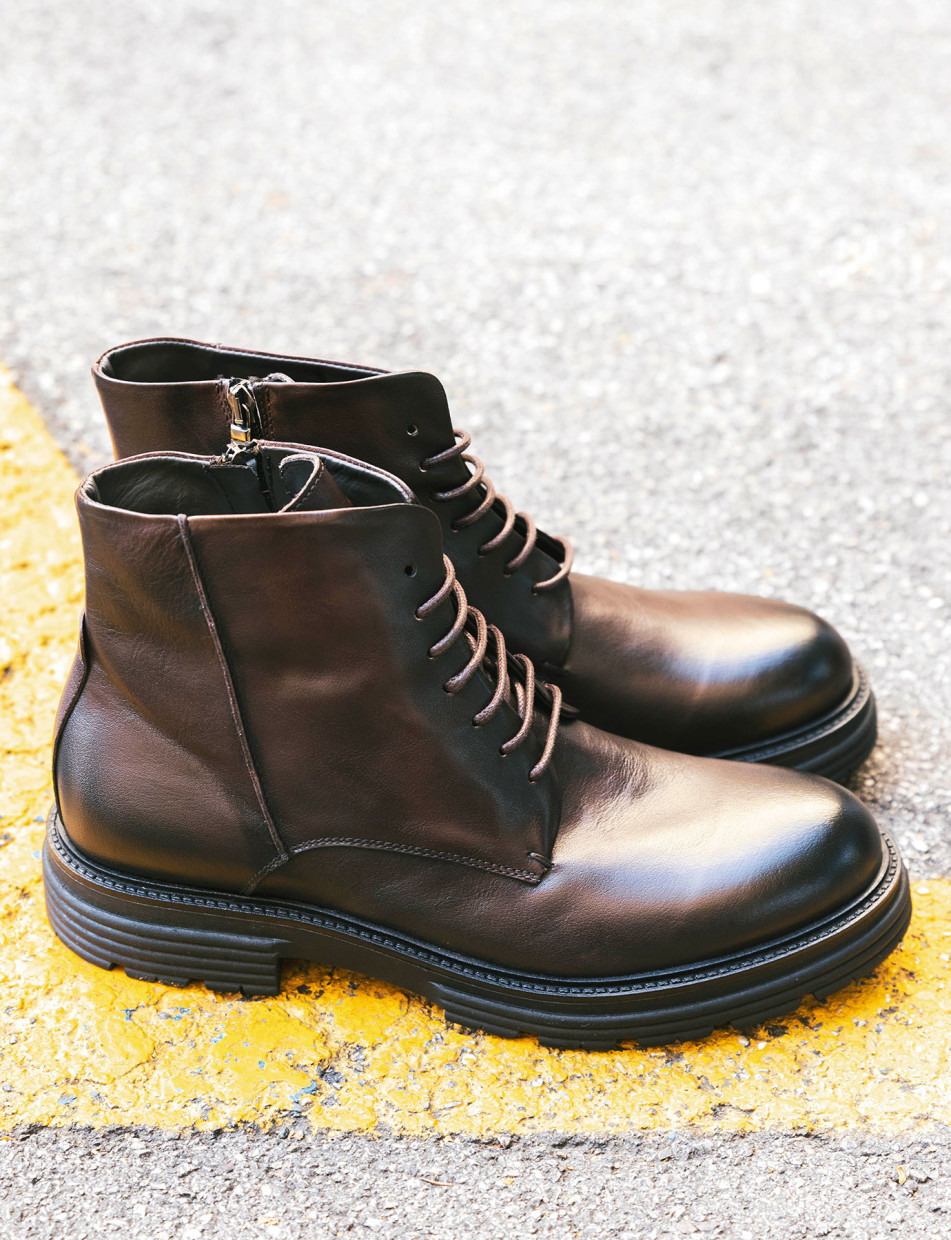 Combat boots dark brown leather