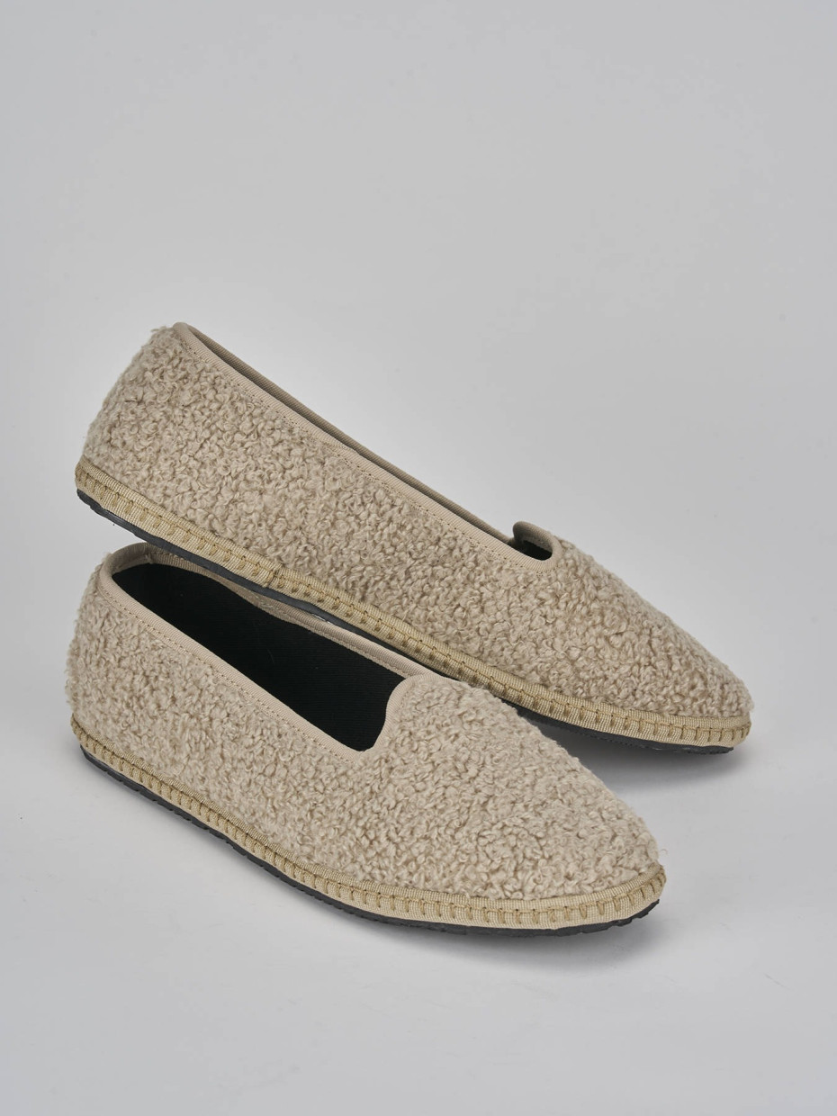 Flat shoes heel 1 cm beige fabric