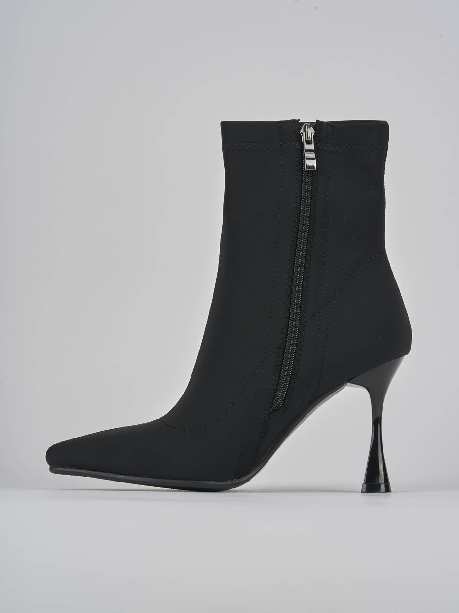 High heel ankle boots heel 7 cm black fabric