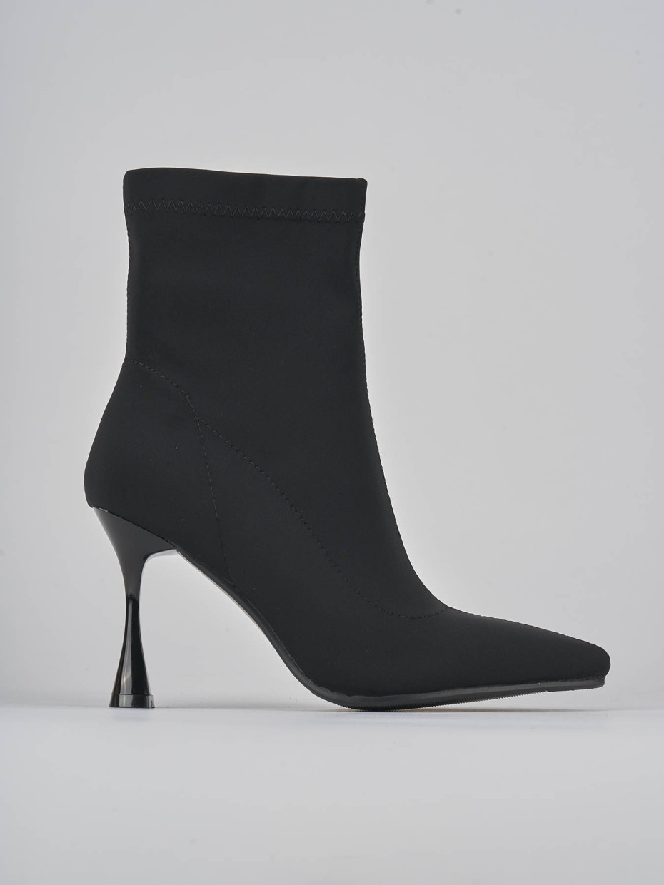 High heel ankle boots heel 7 cm black fabric