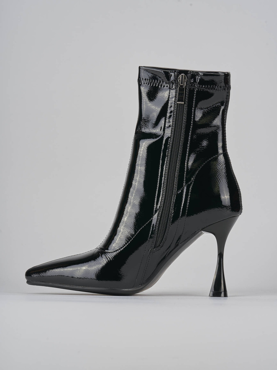 High heel ankle boots heel 7 cm black patent