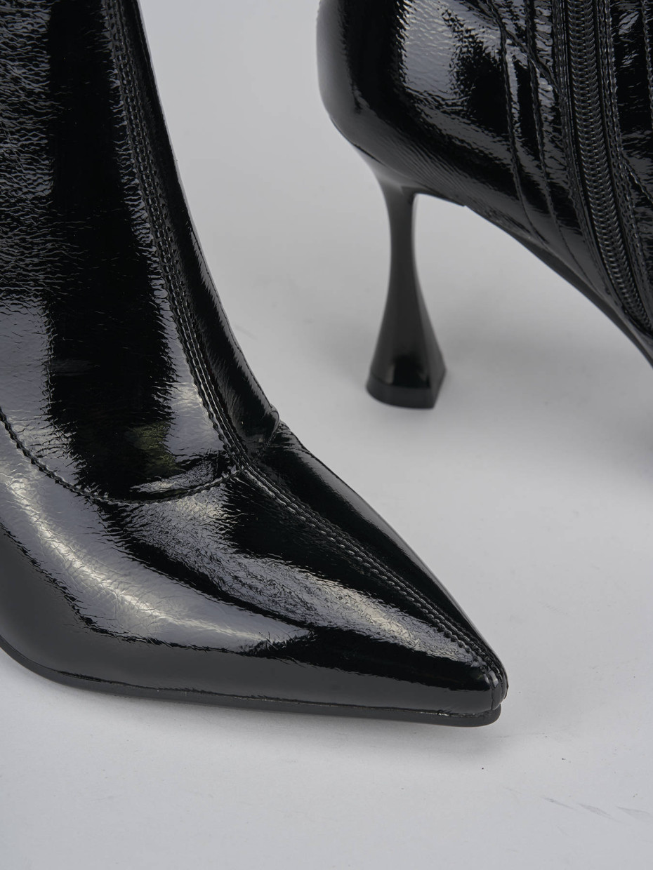High heel ankle boots heel 7 cm black patent