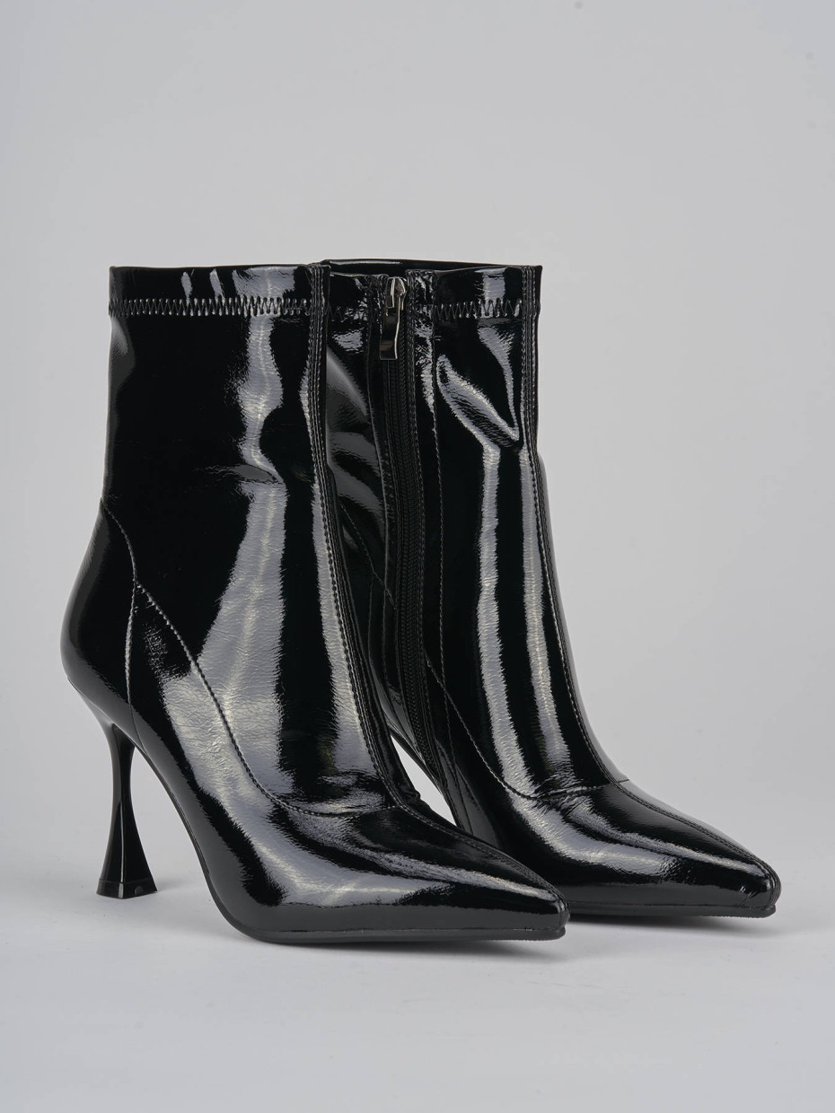 High heel ankle boots heel 7 cm black patent