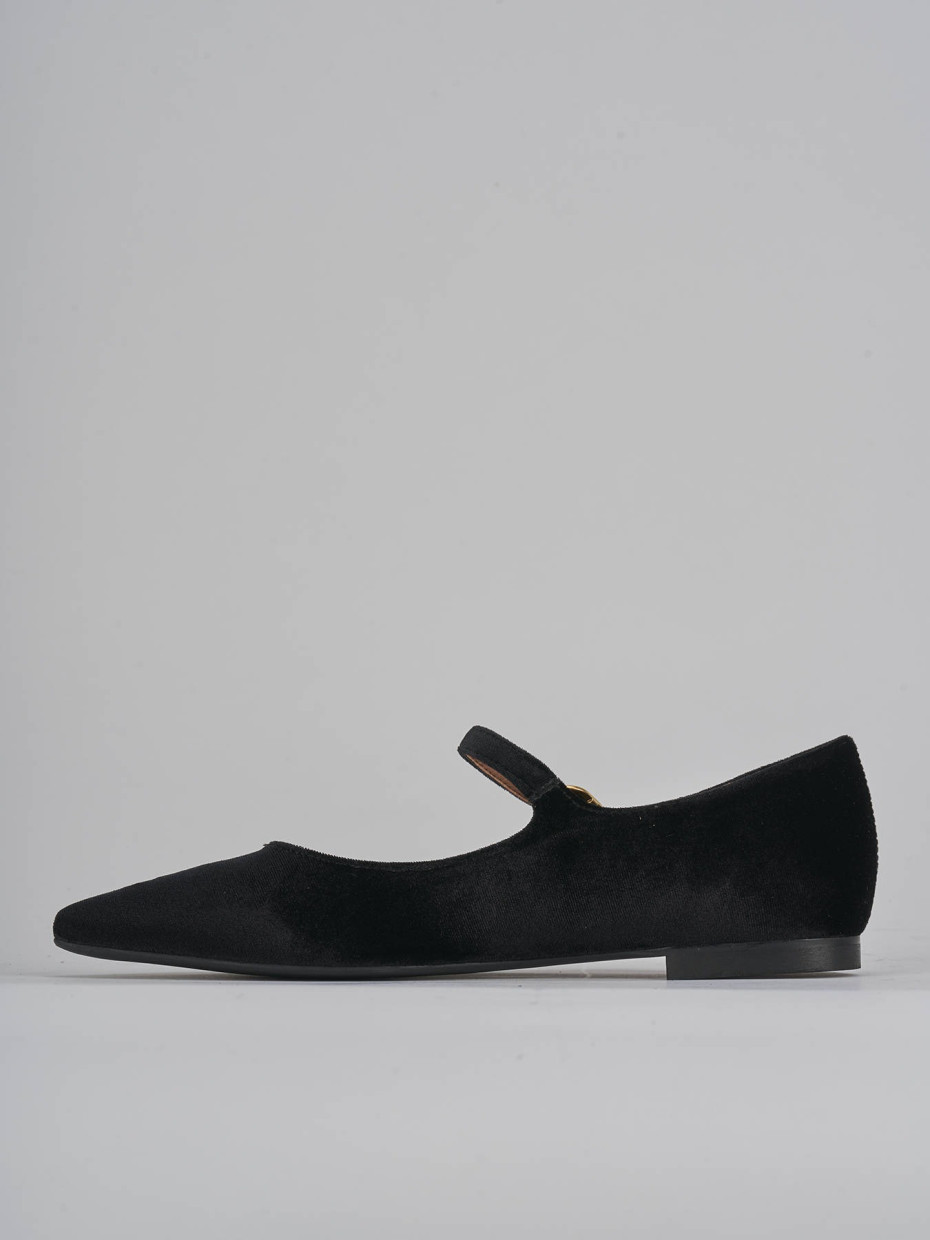 Flat shoes heel 1 cm black velvet