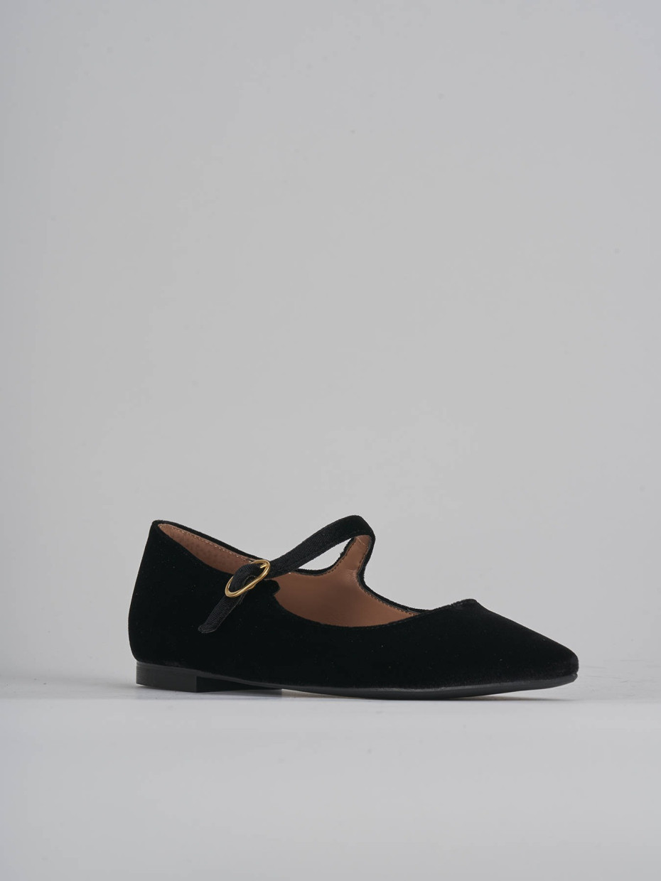 Flat shoes heel 1 cm black velvet