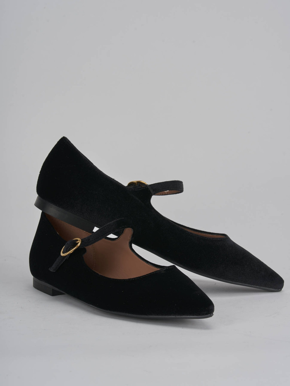 Flat shoes heel 1 cm black velvet