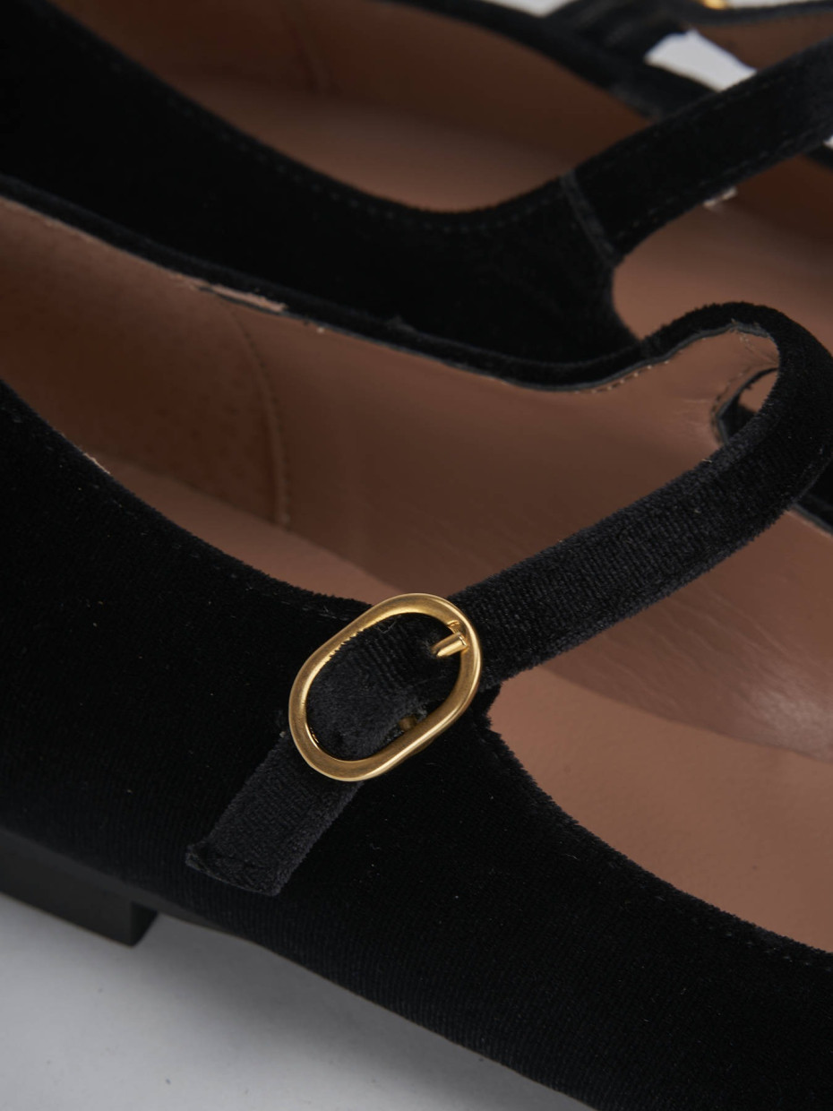 Flat shoes heel 1 cm black velvet