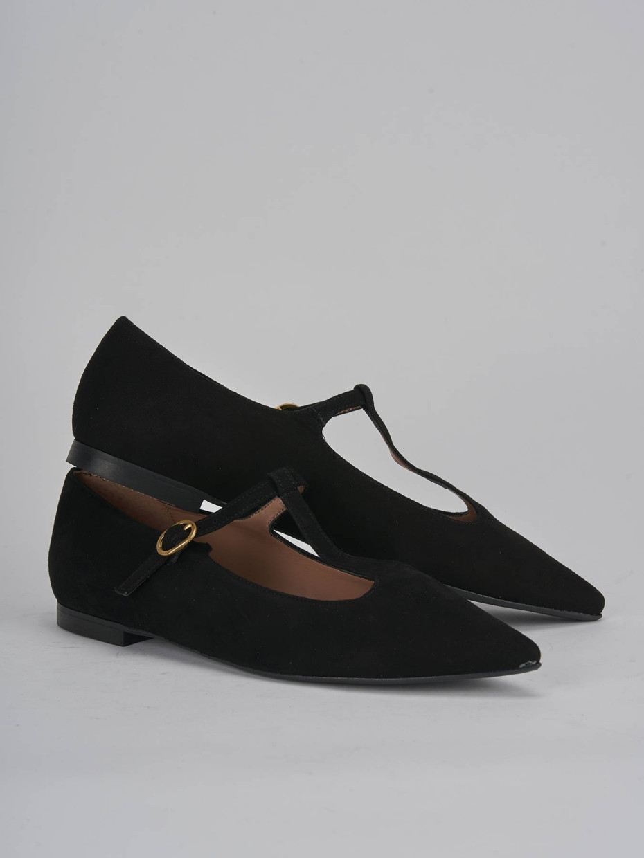 Ballerine tacco 1cm camoscio nero