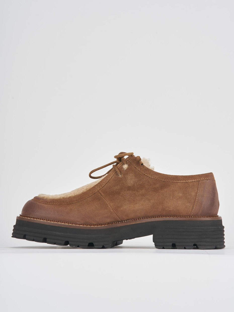 Lace-up shoes woman heel 2 cm brown suede | Barca Stores