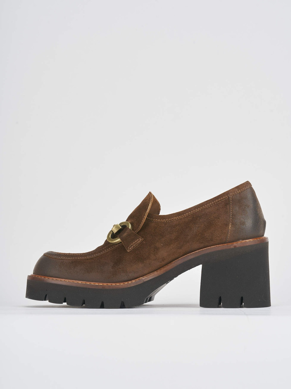 Mocassini tacco 6cm camoscio marrone