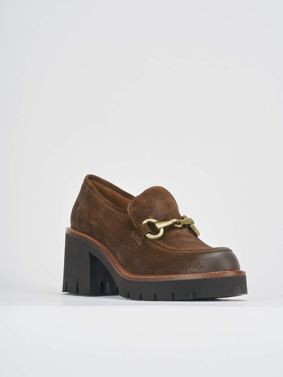 Mocassini tacco 6cm camoscio marrone