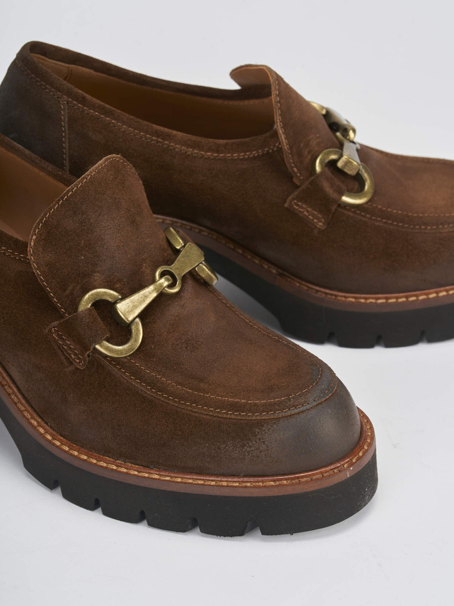 Mocassini tacco 6cm camoscio marrone