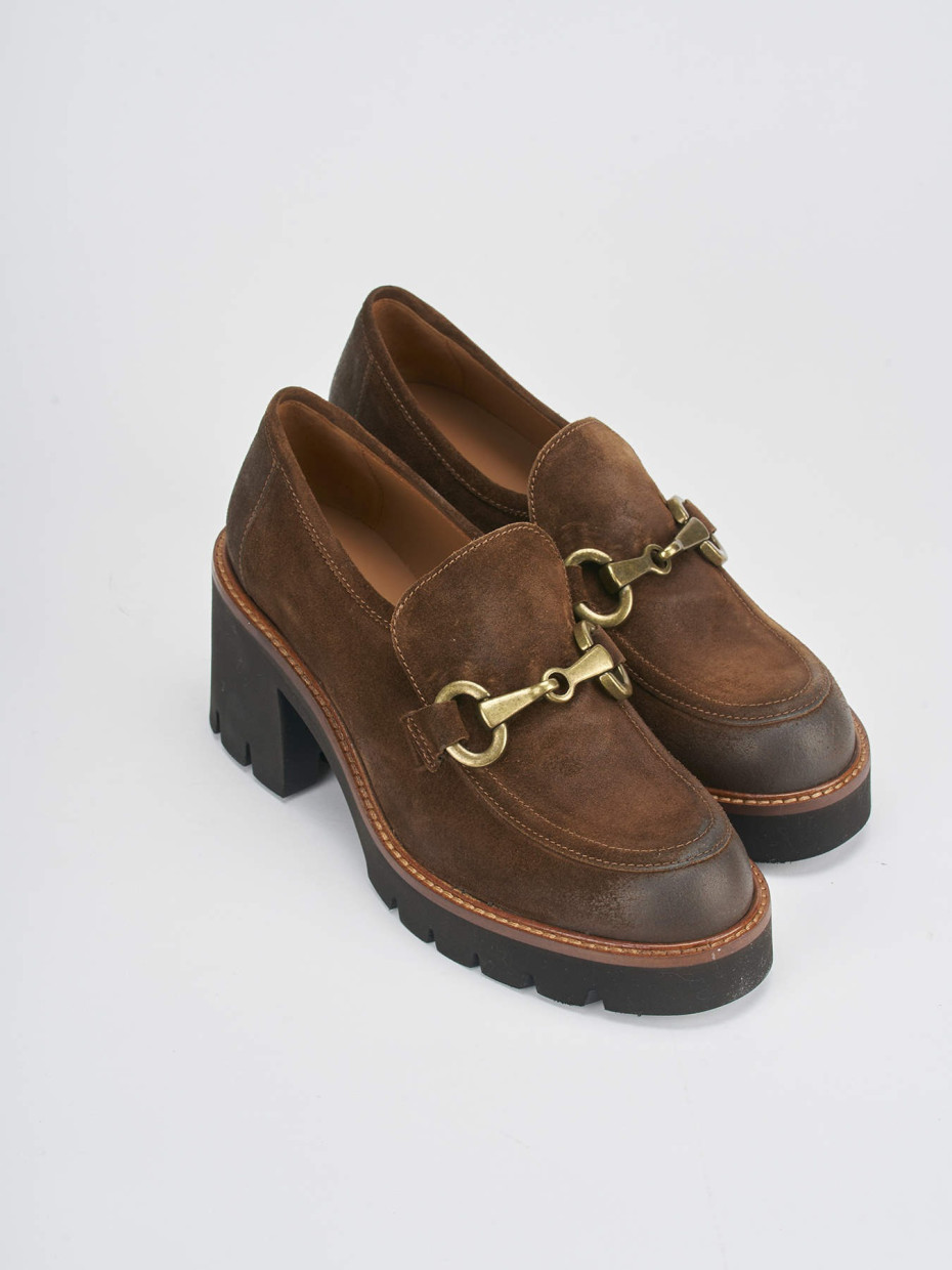Mocassini tacco 6cm camoscio marrone