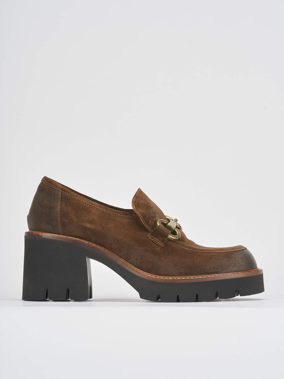 Mocassini tacco 6cm camoscio marrone