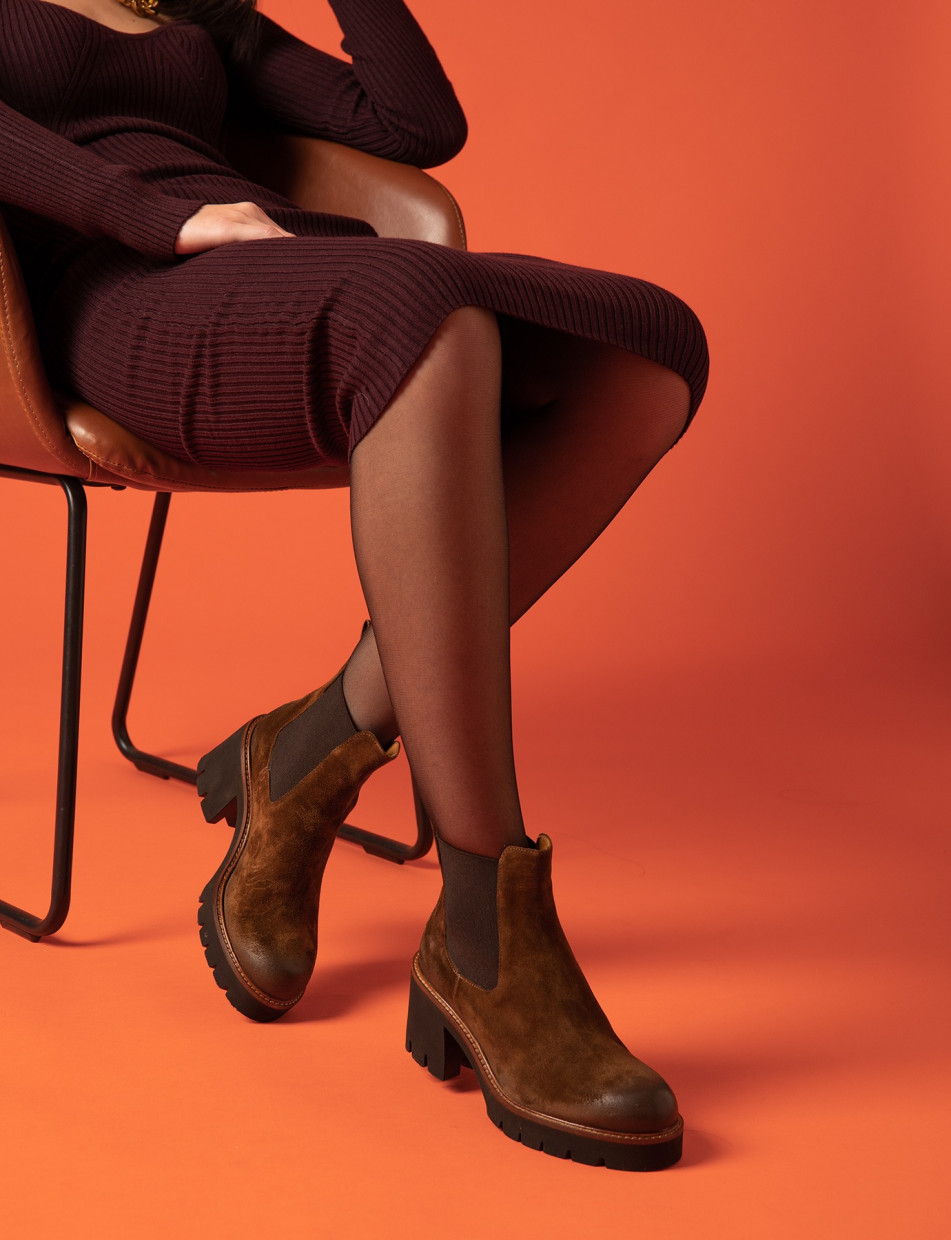 High heel ankle boots woman heel 6 cm brown suede Barca Stores