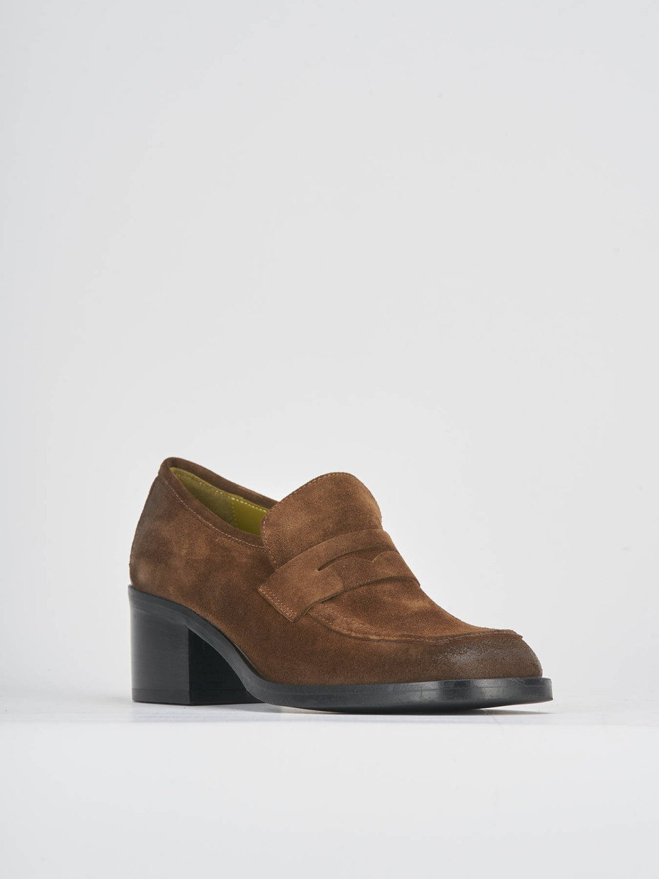 Loafers heel 4 cm dark brown suede