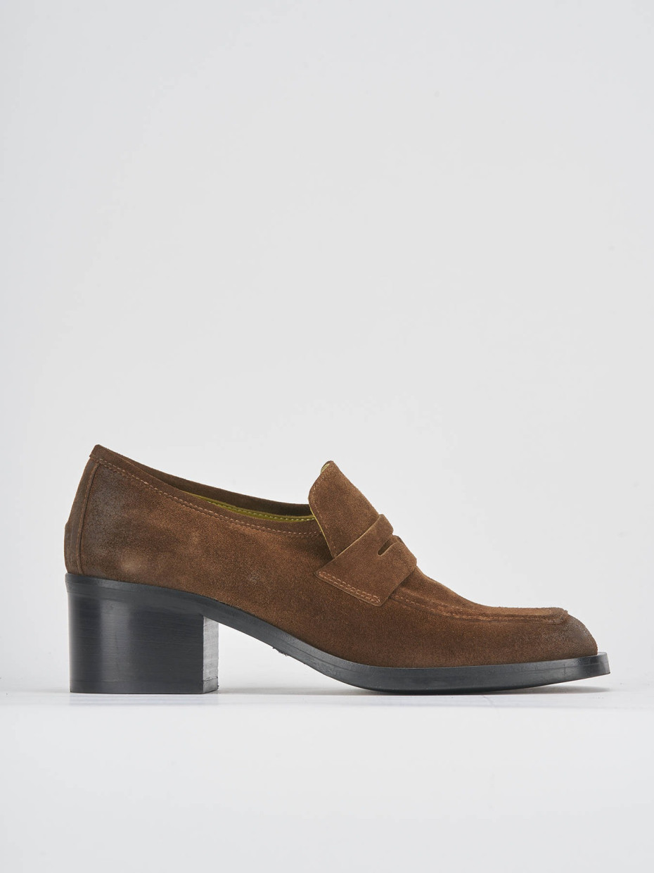 Loafers heel 4 cm dark brown suede