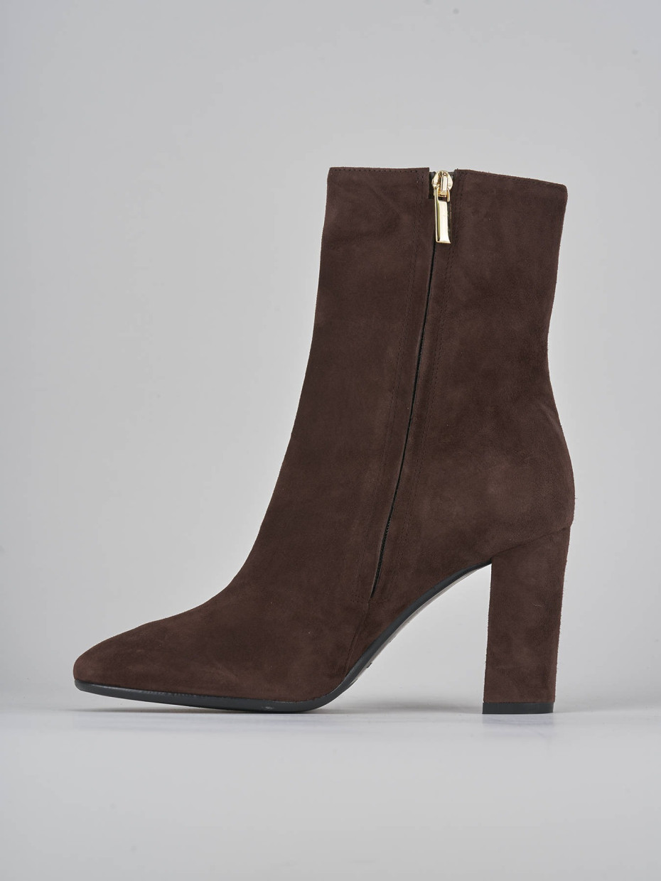 High heel ankle boots heel 9 cm dark brown suede