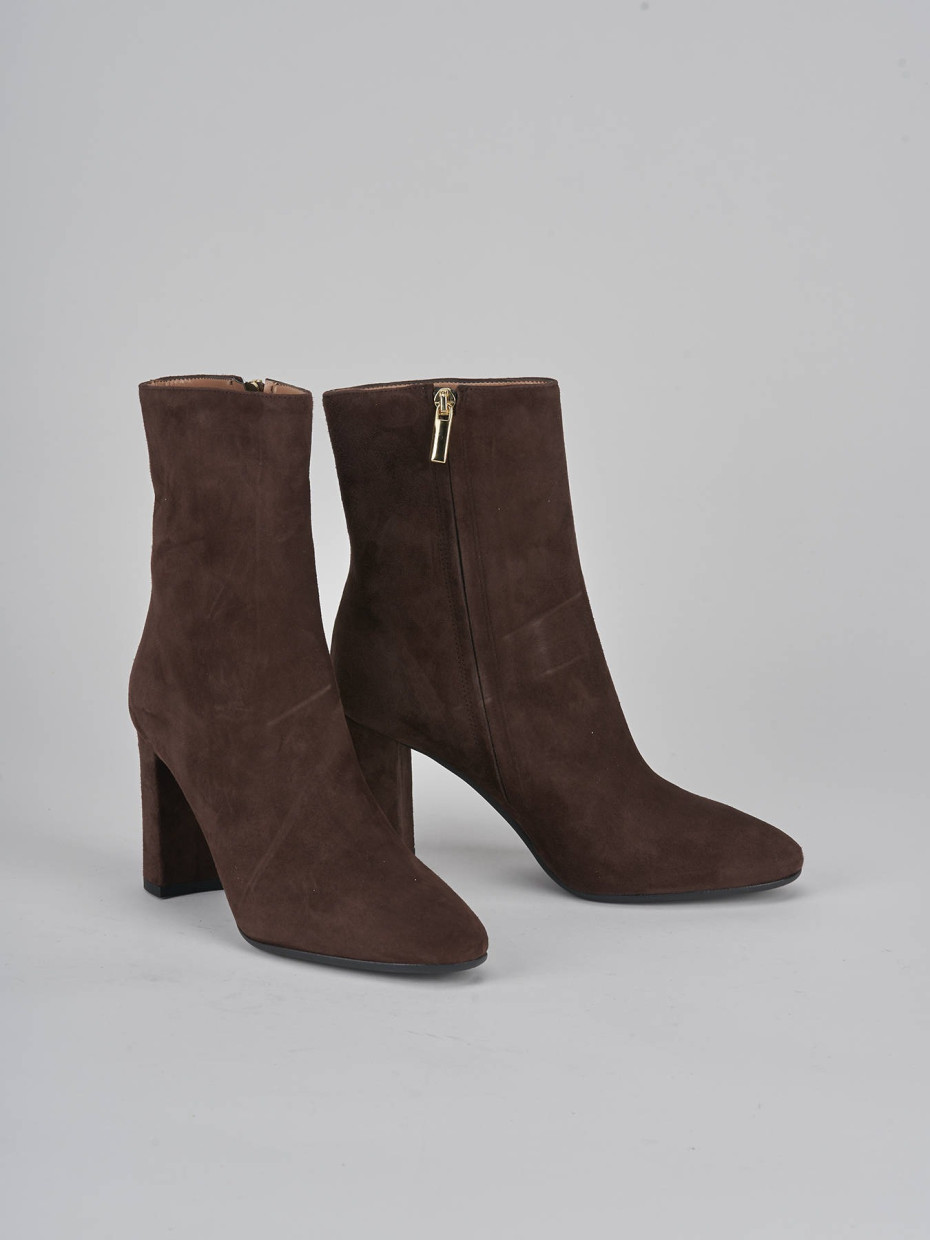 High heel ankle boots heel 9 cm dark brown suede