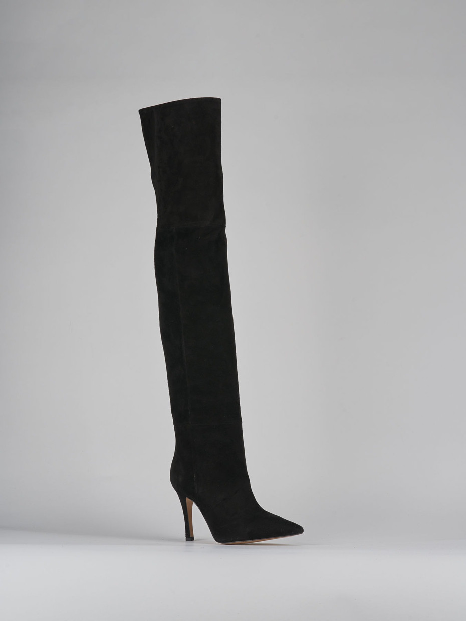 Stivali tacco 9cm camoscio nero