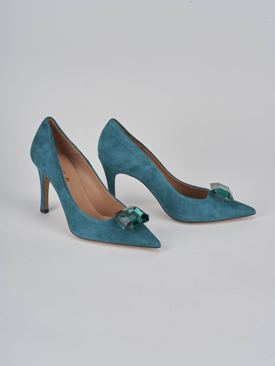 Décolleté e slingback tacco 9cm camoscio verde