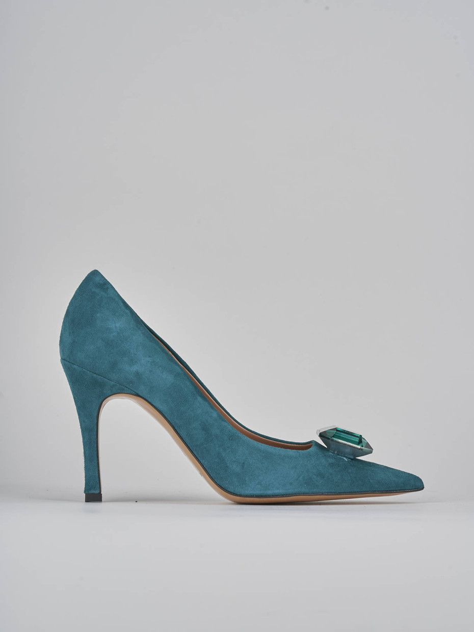 Décolleté e slingback tacco 9cm camoscio verde