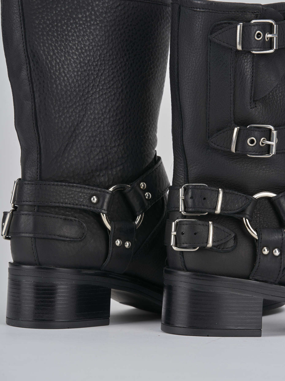Stivaletto biker tacco 4 cm nero pelle Barca Stores