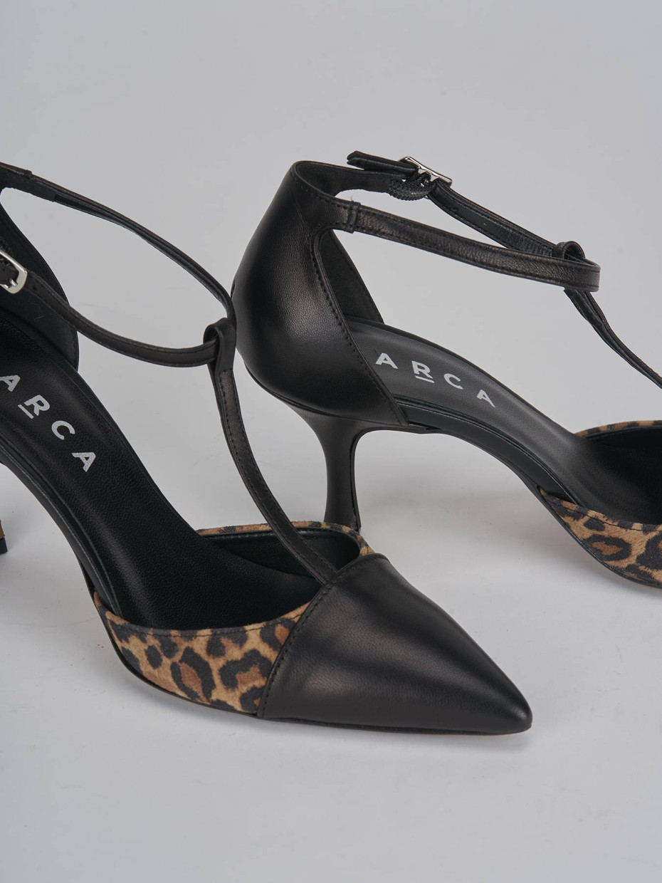 Décolleté e slingback tacco 7cm pelle nero