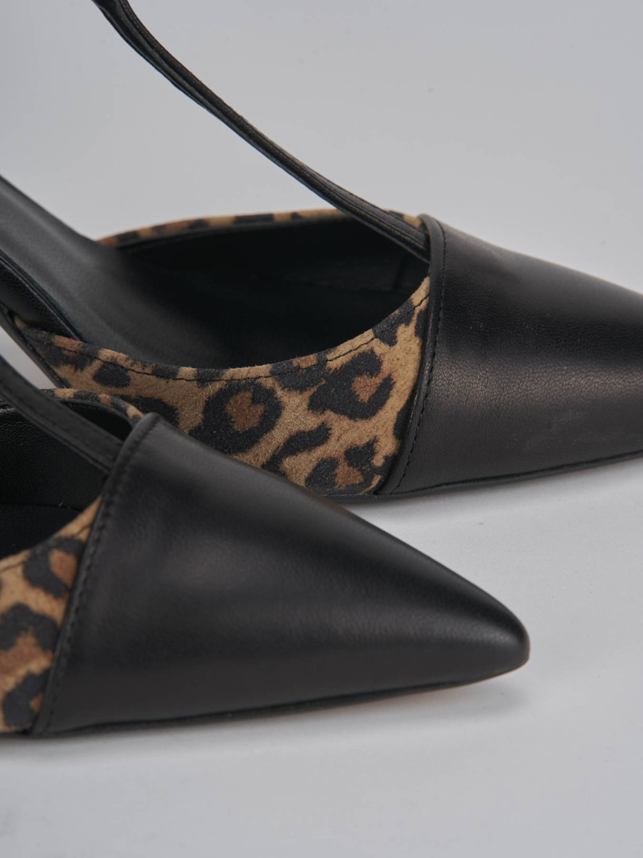 Décolleté e slingback tacco 7cm pelle nero