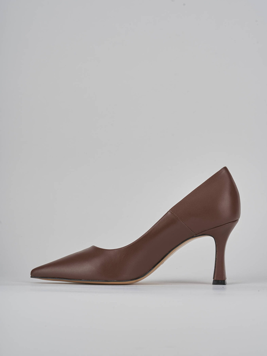 Décolleté e slingback tacco 8cm pelle marrone