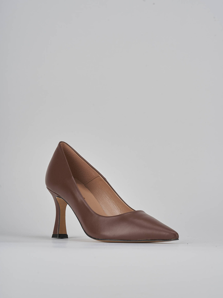 Décolleté e slingback tacco 8cm pelle marrone