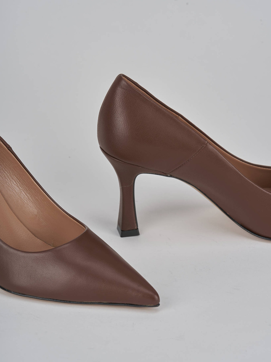 Décolleté e slingback tacco 8cm pelle marrone