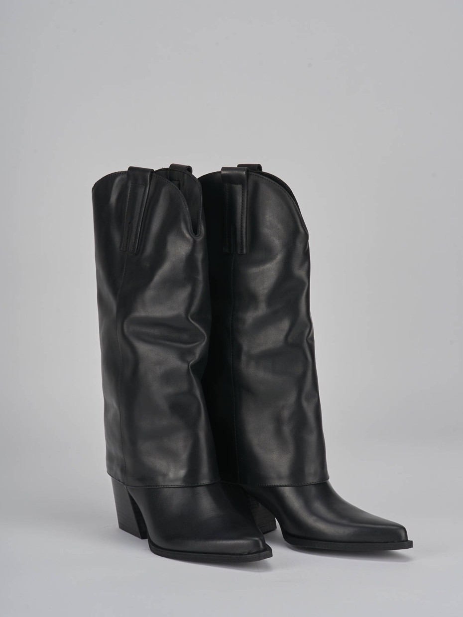 High heel boots heel 8 cm black leather