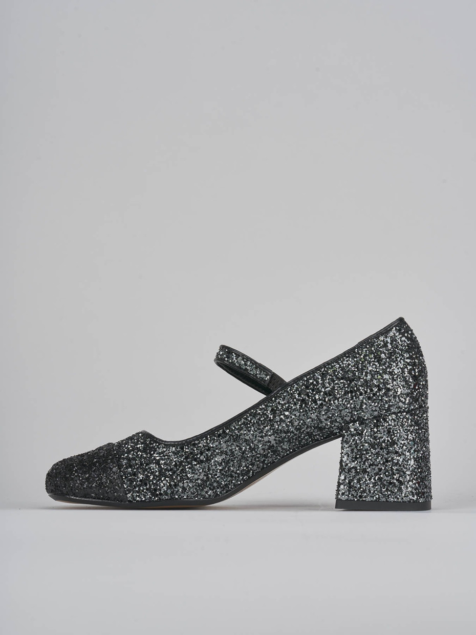 Décolleté e slingback tacco 6cm glitter argento