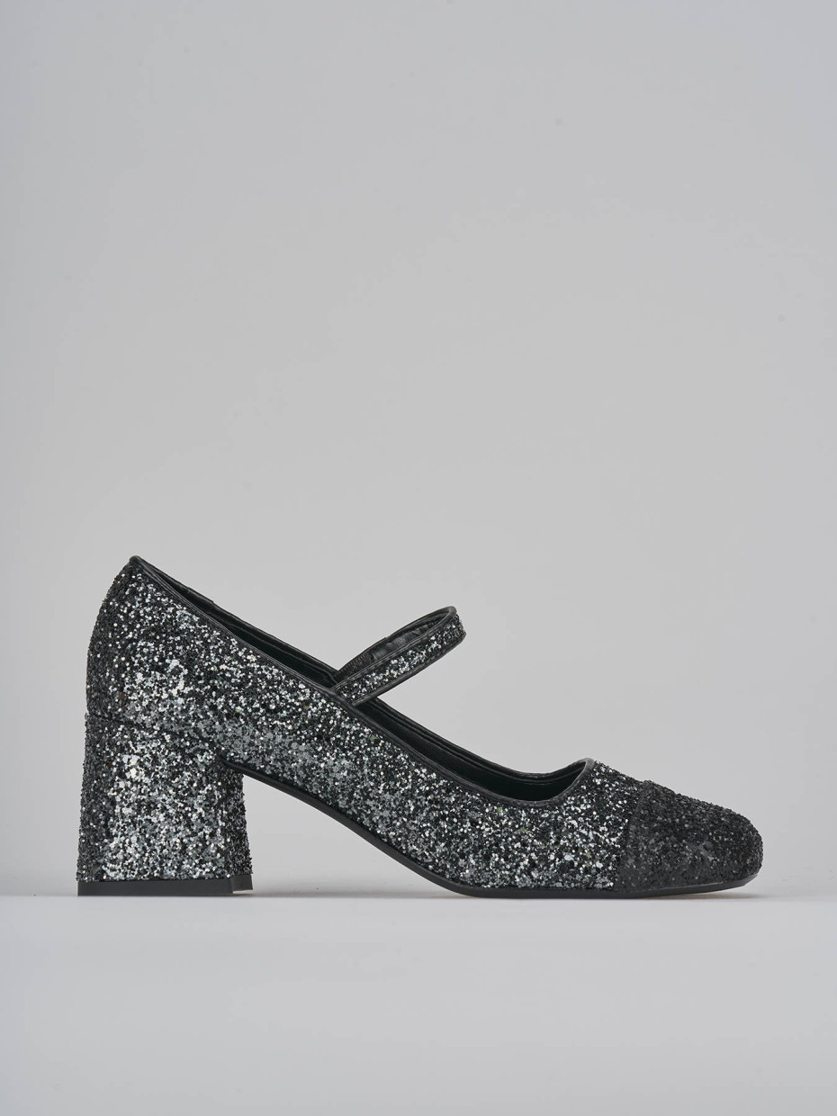 Décolleté e slingback tacco 6cm glitter argento