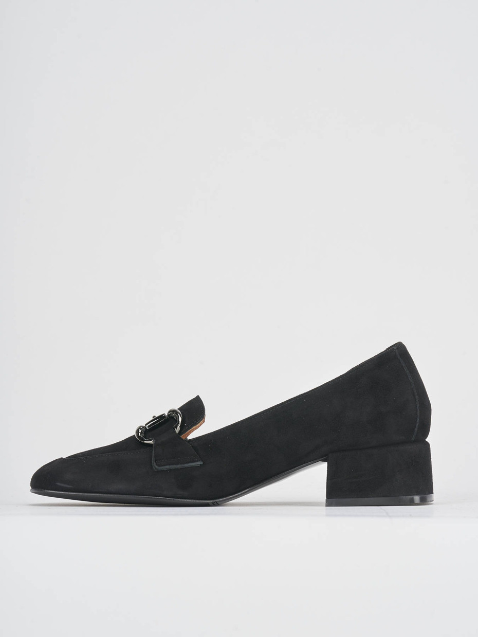 Loafers heel 3 cm black suede