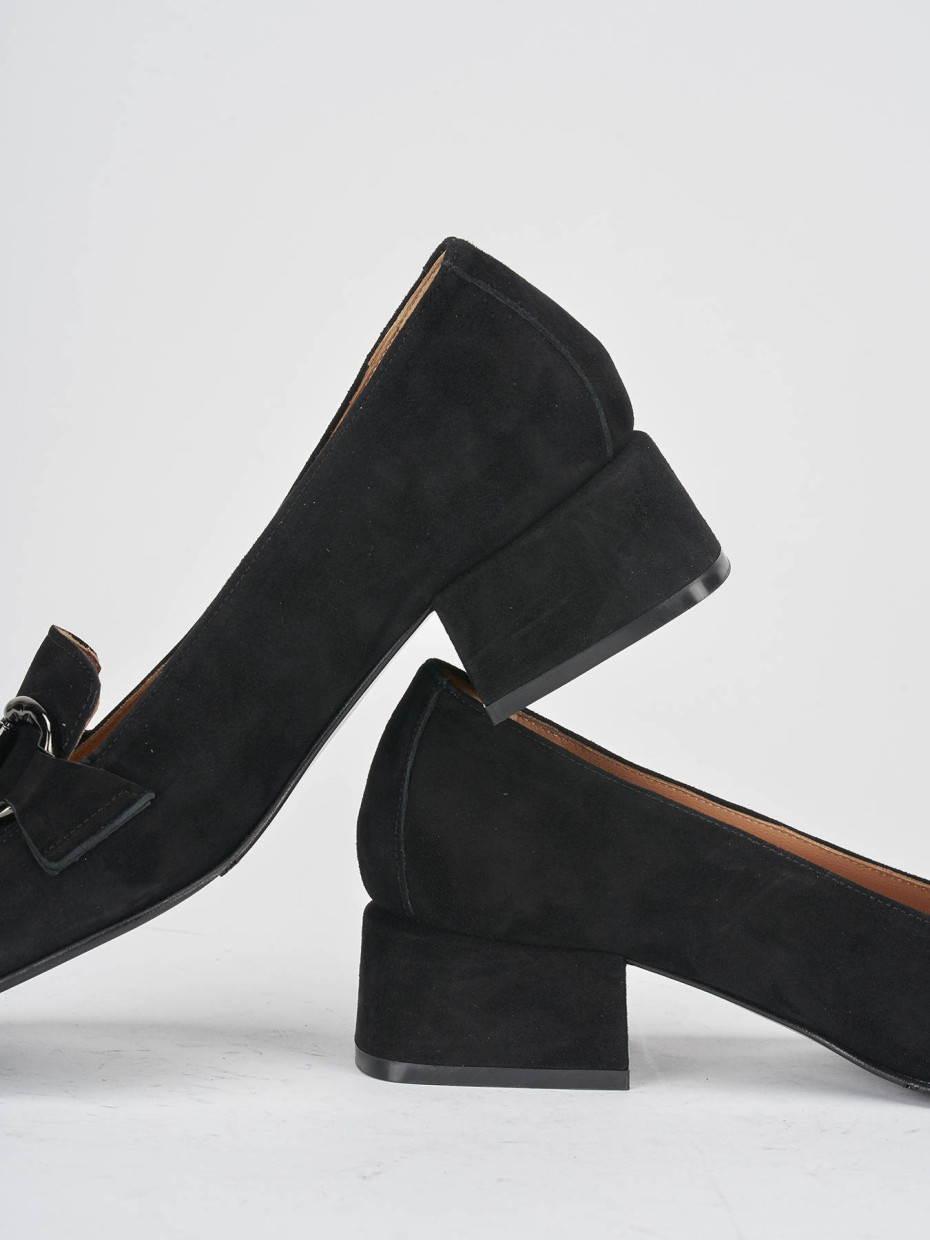Loafers heel 3 cm black suede