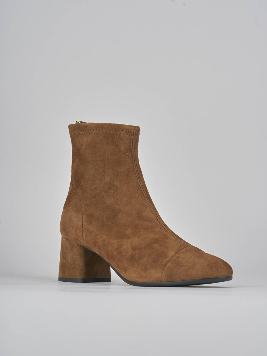 High heel ankle boots heel 6 cm brown suede