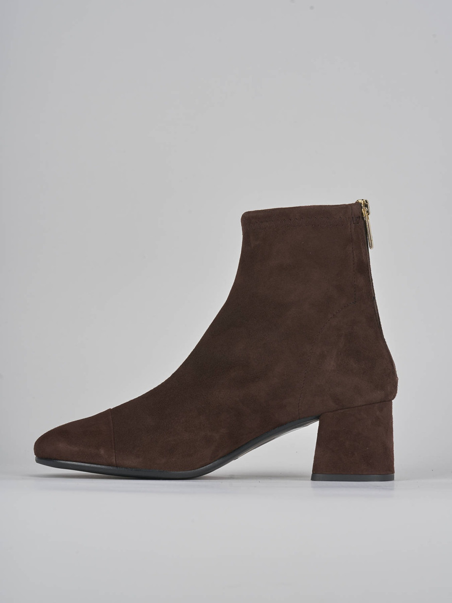 High heel ankle boots heel 6 cm dark brown suede