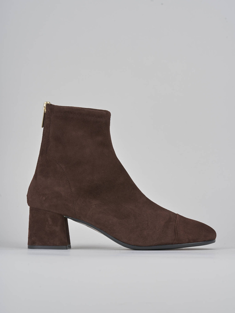 High heel ankle boots heel 6 cm dark brown suede